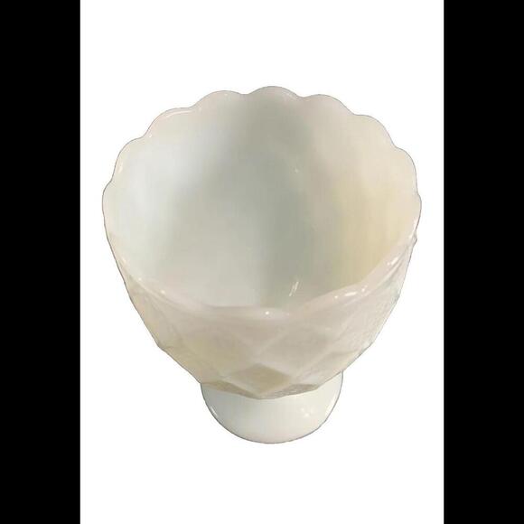 Vintage White Milk Glass Goblet Compote Pedestal Quilted Large 6.5" Tall - Picture 3 of 12